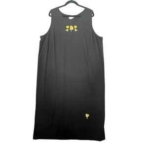Teddi Sunflower Embroidered Dress 3X Black Sleeveless Maxi Vtg 90s Cottagecore